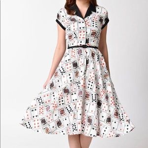 Unique Vintage Alexis Swing Dress, Card Deck Print